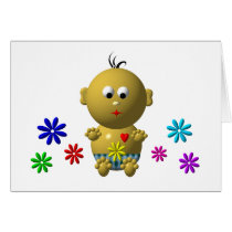 BOUNCING BABY BOY WITH 7 FLOWERS GREETING CARD