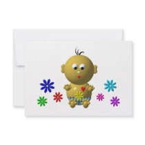 BOUNCING BABY BOY WITH 7 FLOWERS PERSONALIZED INVITATION