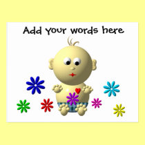 BOUNCING BABY BOY WITH 7 FLOWERS postcards