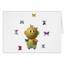 BOUNCING BABY BOY WITH 9 BUTTERFLIES GREETING CARD