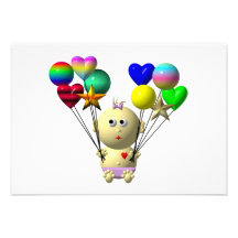 BOUNCING BABY GIRL WITH 10 BALLOONS CUSTOM ANNOUNCEMENTS