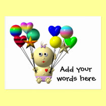 BOUNCING BABY GIRL WITH 10 BALLOONS postcards