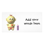 BOUNCING BABY GIRL WITH 1 BOTTLE PERSONALIZED PHOTO CARD