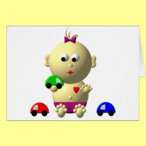 BOUNCING BABY GIRL WITH 3 TOY CARS cards