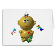 BOUNCING BABY GIRL WITH 4 DRAGONFLIES GREETING CARD