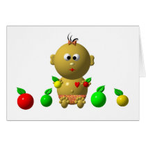 BOUNCING BABY GIRL WITH 6 APPLES GREETING CARDS
