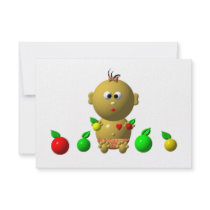 BOUNCING BABY GIRL WITH 6 APPLES PERSONALIZED INVITATION
