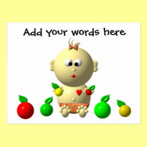 BOUNCING BABY GIRL WITH 6 APPLES postcards