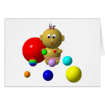 BOUNCING BABY GIRL WITH 8 BALLS GREETING CARD