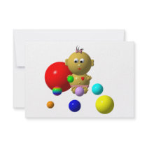 BOUNCING BABY GIRL WITH 8 BALLS ANNOUNCEMENTS