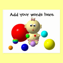 BOUNCING BABY GIRL WITH 8 BALLS postcards