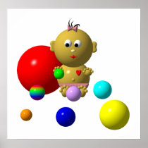 BOUNCING BABY GIRL WITH 8 BALLS POSTERS