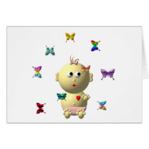 BOUNCING BABY GIRL WITH 9 BUTTERFLIES GREETING CARDS