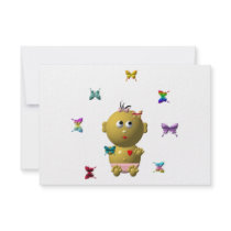 BOUNCING BABY GIRL WITH 9 BUTTERFLIES PERSONALIZED ANNOUNCEMENT