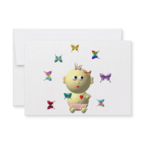 BOUNCING BABY GIRL WITH 9 BUTTERFLIES INVITES