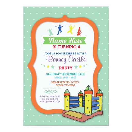 Bouncy Castle Party Green Kids Birthday Invitation Zazzle