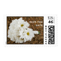 Bouquet Of Daisies On a Bale Of Hay Save The Date Postage Stamps