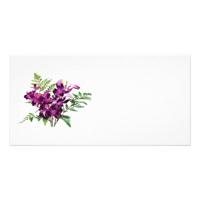 Bouquet of Purple Orchids With Ferns Custom Photo Card by SusanSavad