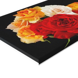 Bouquet of Roses on Black Stretched Canvas Prints