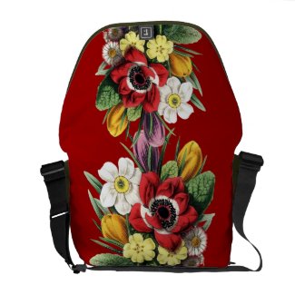 A Bouquet of Vintage Spring Flowers on a Rickshaw Messenger Bag
