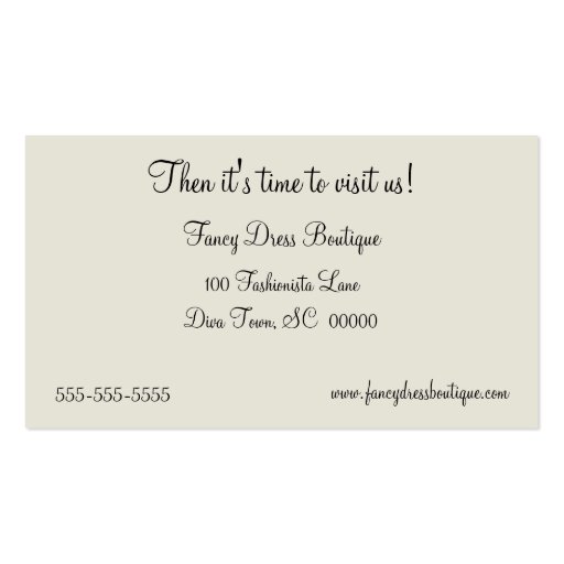 Boutique Business Card with Vintage 1800s Fashions (back side)