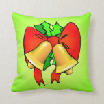 Bow and Bells Holiday Pillow Green at Zazzle