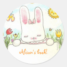 bow bunny bookplate sticker