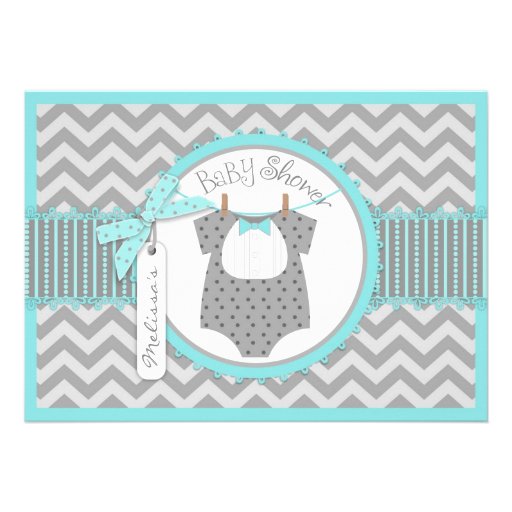 Bow-tie and Chevron Print Baby Shower A7-AQBK Custom Announcement