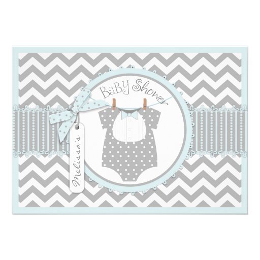 Bow-tie and Chevron Print Baby Shower A7-BLGY Invitation