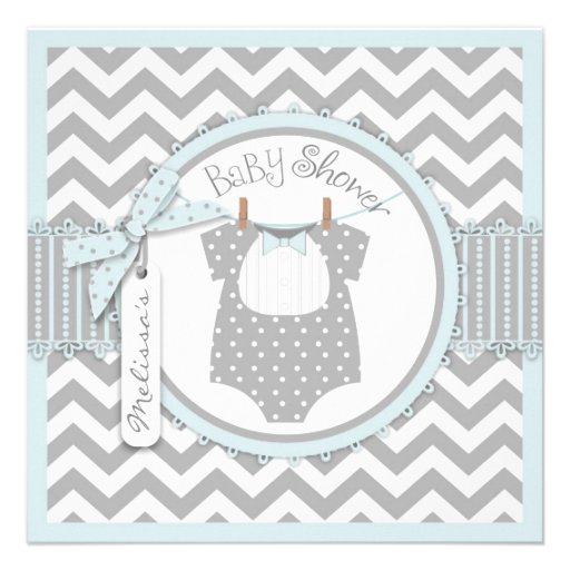 Bow tie and Chevron Print Baby Shower SQ-BLGY Announcement