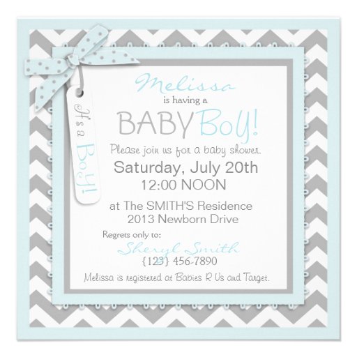 Bow tie and Chevron Print Baby Shower SQ-BLGY Announcement