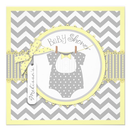 Bow-tie and Chevron Print Baby Shower SQ-YWGY Invitations