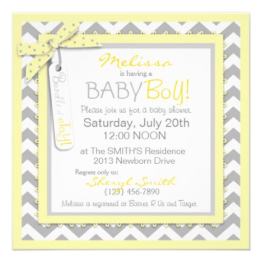 Bow-tie and Chevron Print Baby Shower SQ-YWGY Invitations
