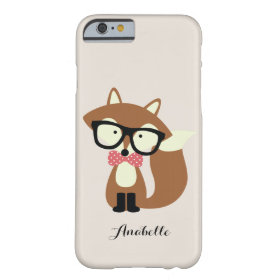 Bow Tie and Glasses Hipster Brown Fox Personalized Barely There iPhone 6 Case