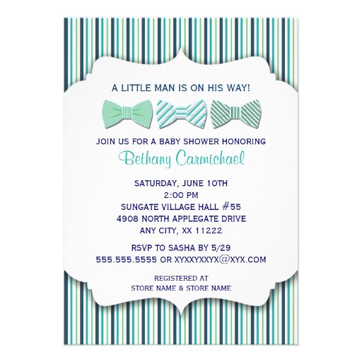 Bow Tie Baby Shower Invitation / navy turquoise