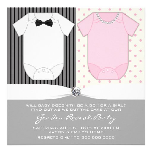 Bow Tie & Pearls Gender Reveal Party Invitations