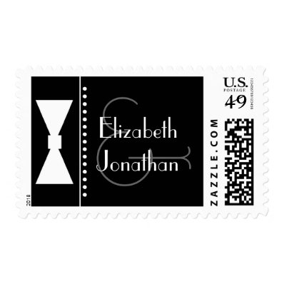 Bow Tie Polka Dots Bride Groom Wedding Postage Stamps