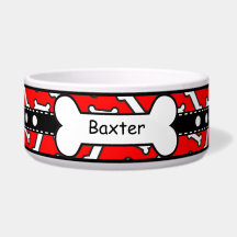 Bow Wow Doggie Bones Colorful Red and Black Dog Water Bowls