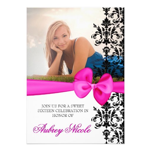 Bowed Damask Accented 5 x 7 Invite [Pink] (front side)