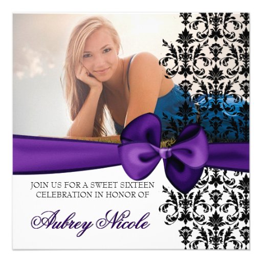 Bowed Damask Accented Invite [Purple]