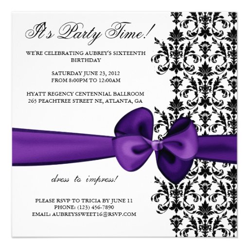 Bowed Damask Accented Invite [Purple]