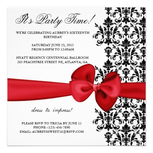 Bowed Damask Accented Invite [Red]