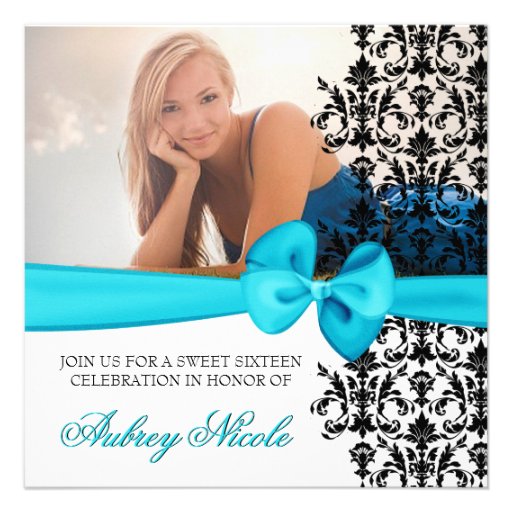 Bowed Damask Accented Invite [Teal]