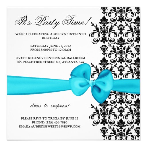 Bowed Damask Accented Invite [Teal]