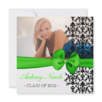 Bowed Floral Damask Graduation Invite [Green]