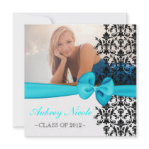 Bowed Floral Damask Graduation Invite [Teal]