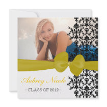 Bowed Floral Damask Graduation Invite [Yellow]