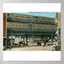 Bowery and Doubledeck Elevated R.R., NYC Print