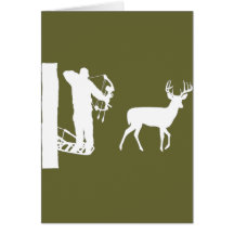 Bowhunter in Treestand Shooting Deer Greeting Cards