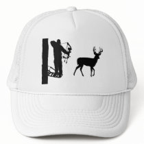 Bowhunter in Treestand Shooting Deer Trucker Hat